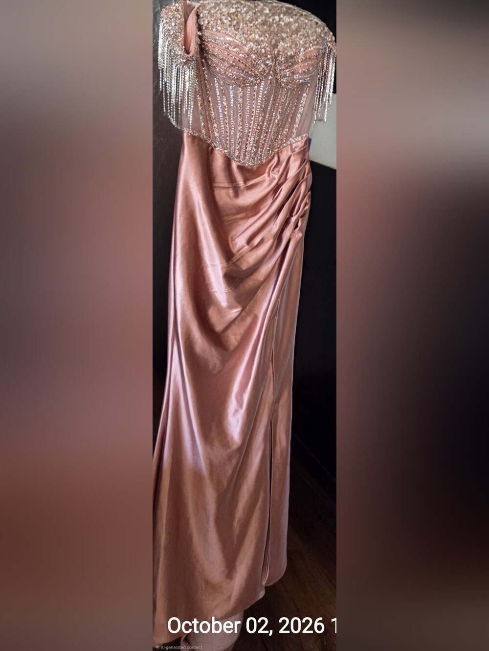 Ladevine Strapless Satin Beaded Front & Back Gown In Dusty Rose